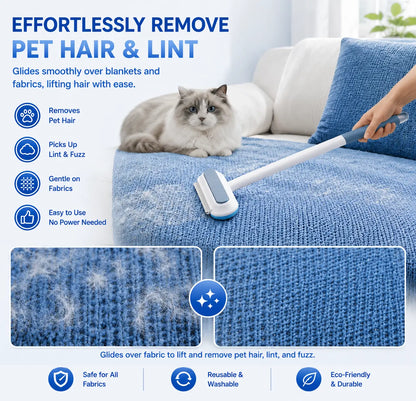 Upgraded 4-In-1 Pet Hair Remover with Adjustable Long Handle, Eco-Friendly Reusable Lint Brush with Comfortable Grip, Cost-Effective Washable Fur Removal Tool for Sofa, Car Seats