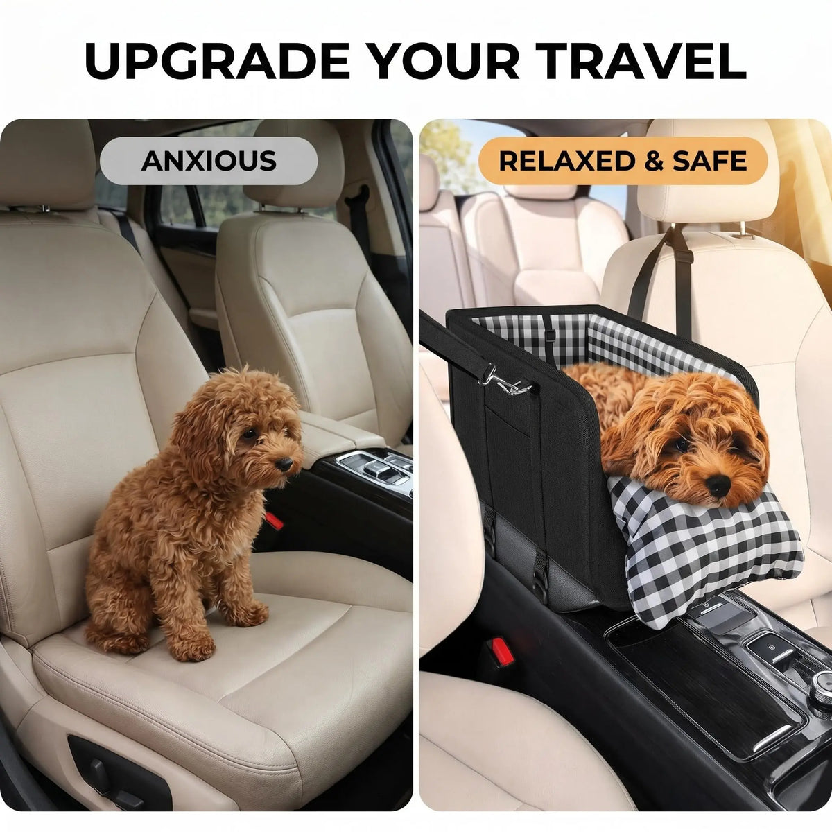 Must-Have Center Console Dog Car Seat for Small Pets up to 12 Lbs, Armrest Booster Seat with Built-In Leash, Cozy Travel Pet Bed for Dogs & Cats