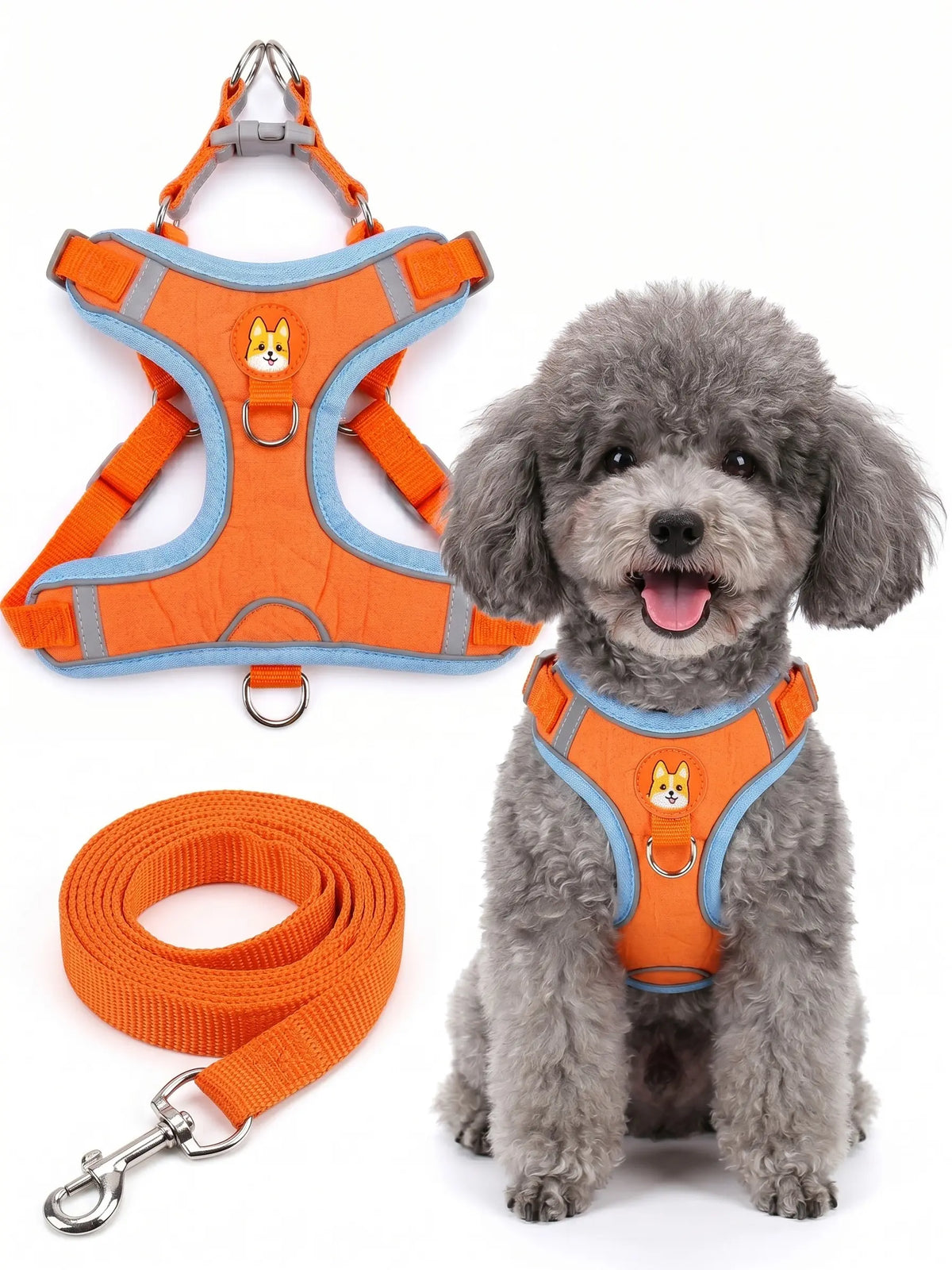 Adjustable 2-Pack Pet Harness and Leash Set, Soft Suede Vest with Durable Reflective Features, Tangle-Free Leash for Effortless Walking, Perfect for Daily and Nighttime Outdoor Activities