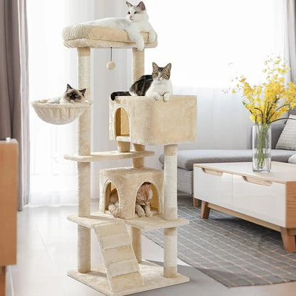 Cat Tree Tower with Scratching Sisal Posts,Hammock,Ladder and Feeding Bowl
