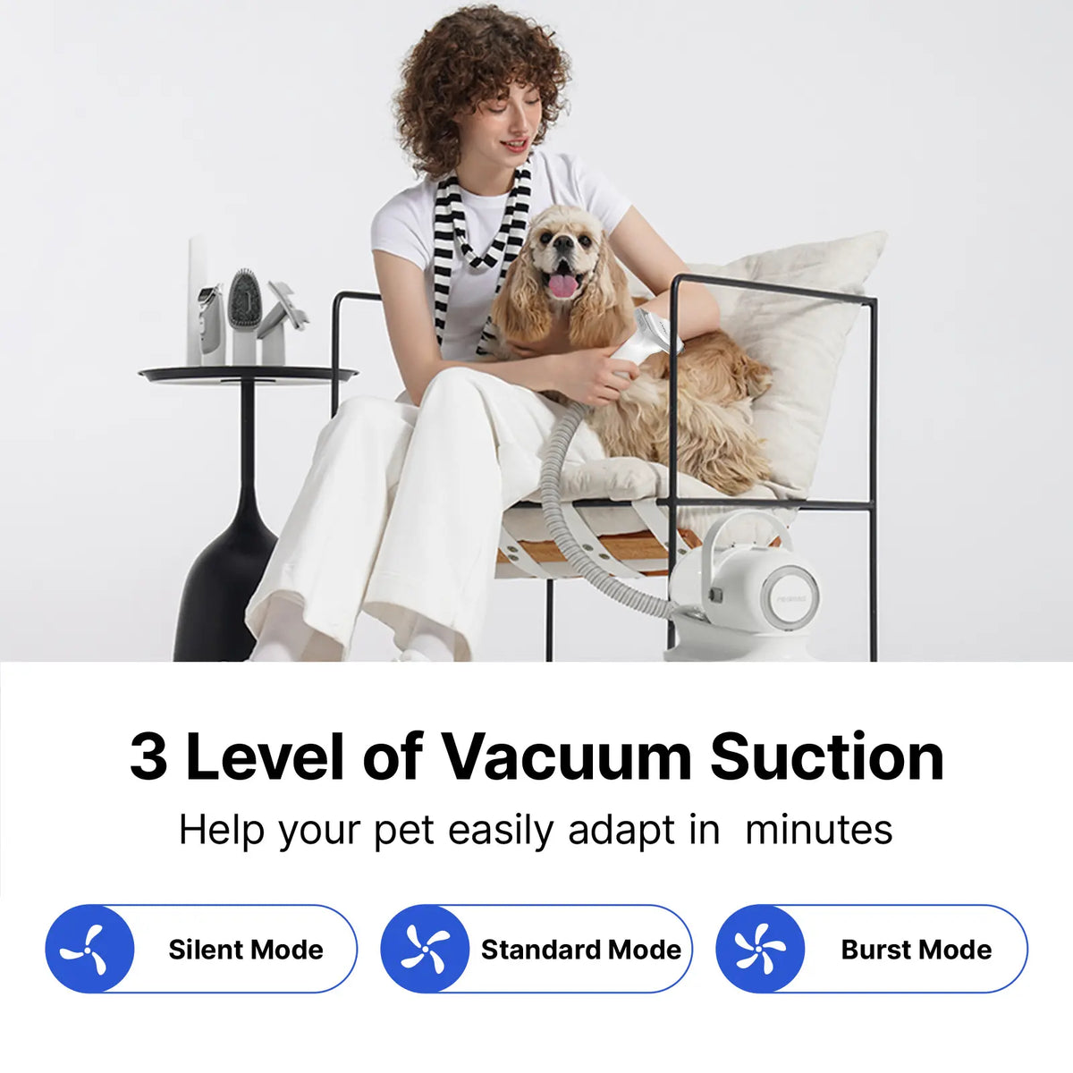 Neakasa P1 Pro Pet Grooming Kit with Vacuum, 99% Capture for Floor Tidiness, 5 Groomer Tools, 1L Washable Bin, 3 Adjustable Strong Suction Levels, 52Db Quiet Cut, Dog & Cat Nozzle, Hair Clippers, Cleaning Brush, Precise Cuts, Hair Removal, Reuse It