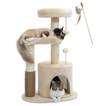 Cat Tree Tower with Scratching Sisal Posts,Hammock,Ladder and Feeding Bowl