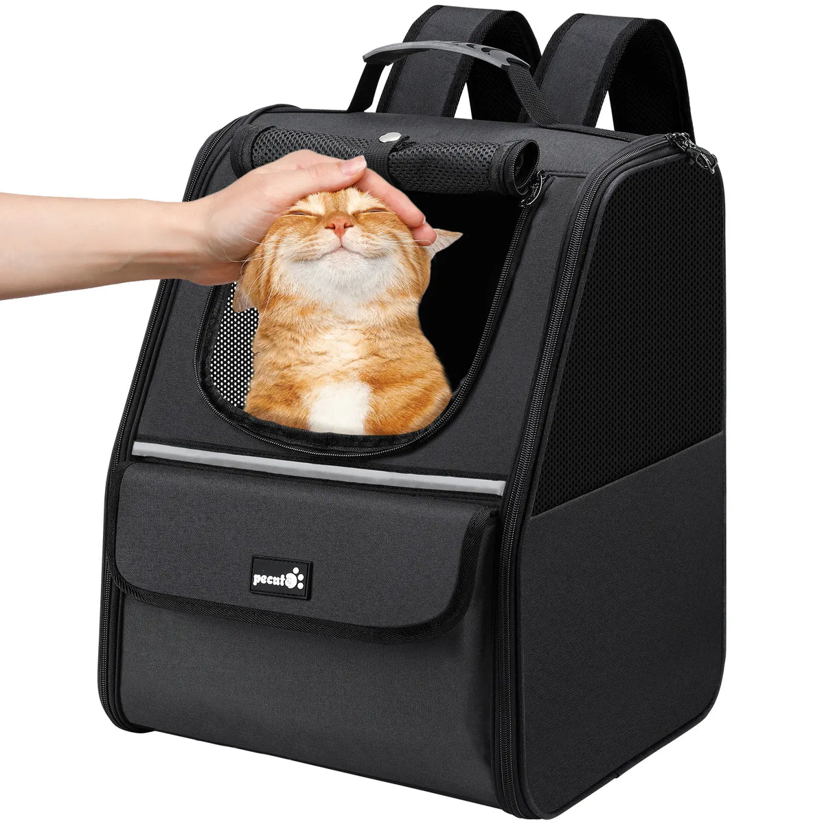 Pecute Trapezoid Shape Cat Carrier Backpack, Expandable Animal Carrier for Comfortable Travel, Well-Ventilated, Available in Black and Grey for Pet Lovers