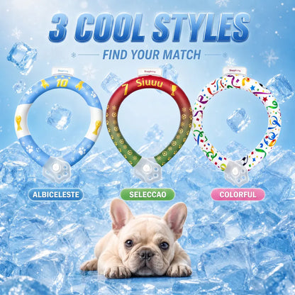 Eco-Friendly Reusable Pet Cooling Collar with Advanced Phase Change Material and 64°F Ice Ring - Sweat-Free Neck Wrap for Instant Chill and Panting Reduction for Dogs of All Sizes, Ideal for Summer Beach Outings