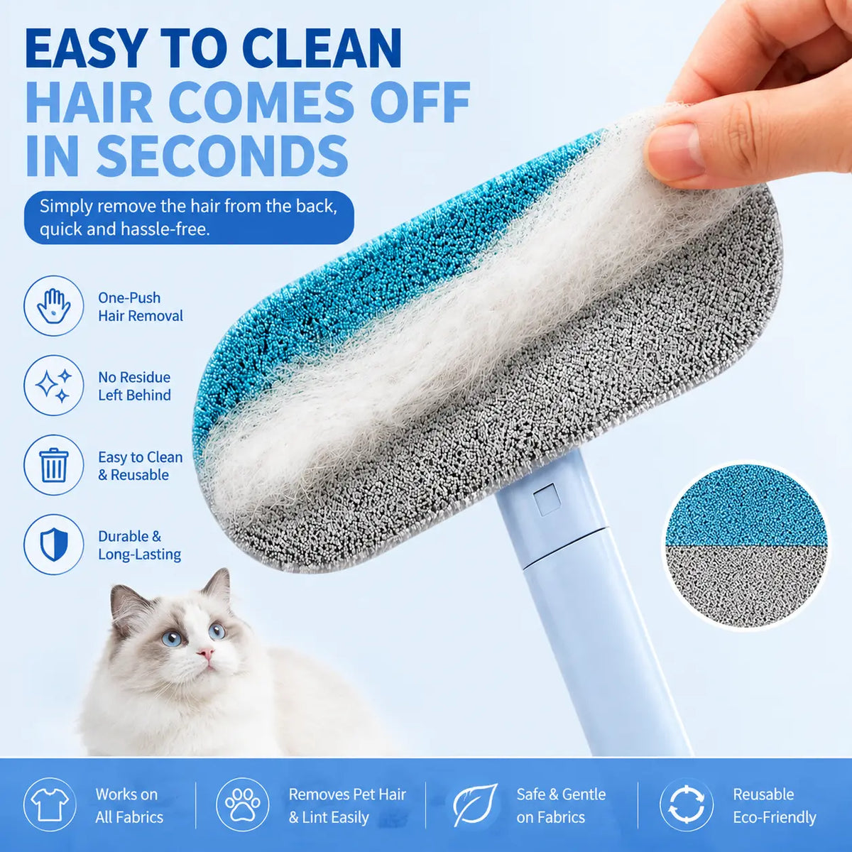Upgraded 4-In-1 Pet Hair Remover with Adjustable Long Handle, Eco-Friendly Reusable Lint Brush with Comfortable Grip, Cost-Effective Washable Fur Removal Tool for Sofa, Car Seats