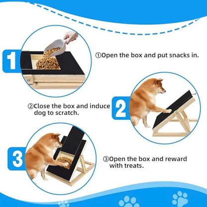 Dog Nail Filing Board with Integrated Treat Drawer - Durable Wooden Scratch Pad for All Breeds, Adjustable Design