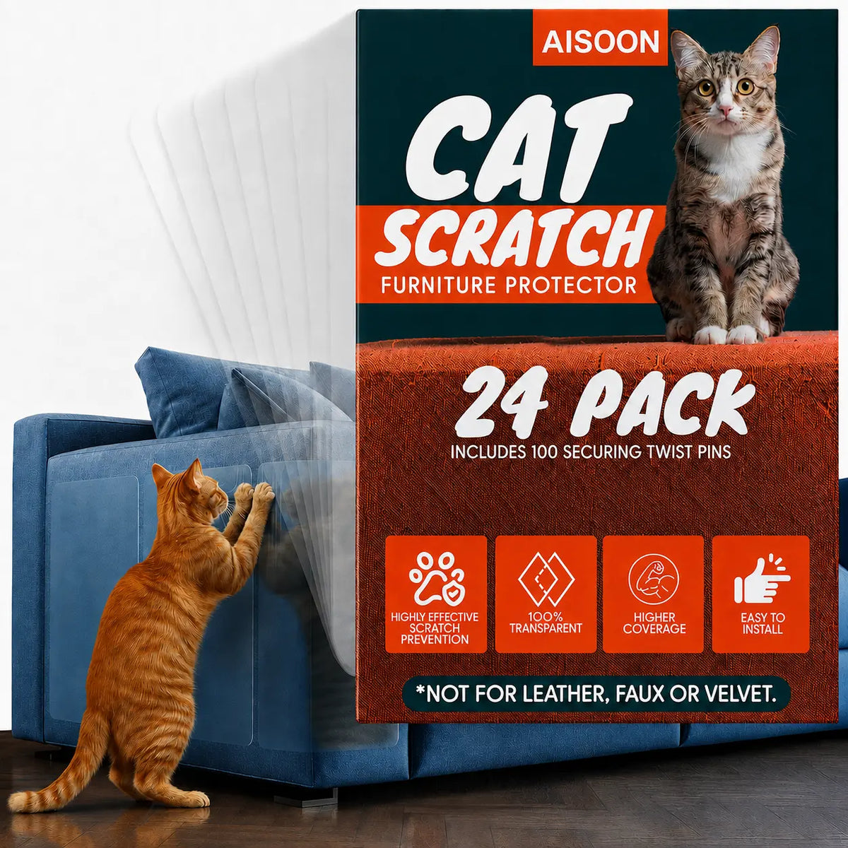AISOON 60 Pcs 15Mm Transparent Single-Side Self-Adhesive Cat Scratch Tape, Furniture Protection Scratch Shield, Residue-Free Couch Deterrent