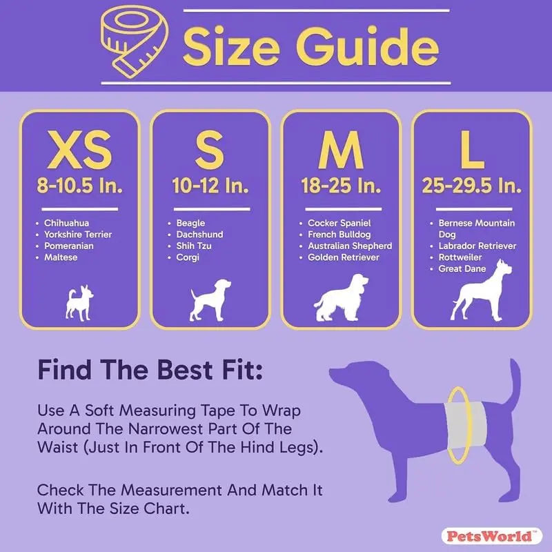 Petsworld Male Dog Diapers, Disposable Belly Bands for Male Dogs, Super Absorbent Dog Wraps with Wetness Indicator, Leak Proof Fit for Marking, Incontinence & Potty Training, Sizes XS-L Puppy Diapers