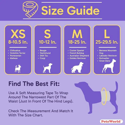 Petsworld Male Dog Diapers, Disposable Belly Bands for Male Dogs, Super Absorbent Dog Wraps with Wetness Indicator, Leak Proof Fit for Marking, Incontinence & Potty Training, Sizes XS-L Puppy Diapers