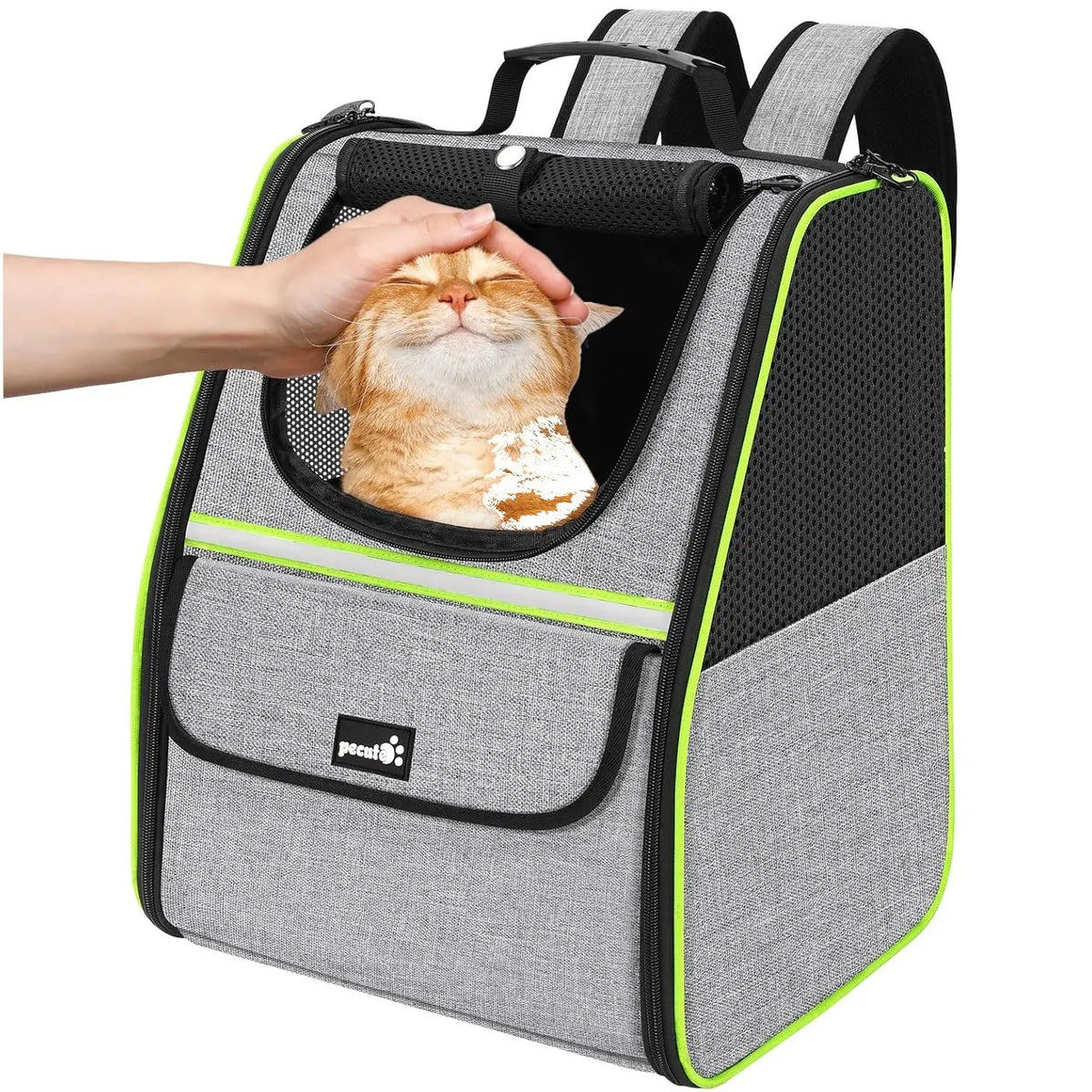 Pecute Trapezoid Shape Cat Carrier Backpack, Expandable Animal Carrier for Comfortable Travel, Well-Ventilated, Available in Black and Grey for Pet Lovers
