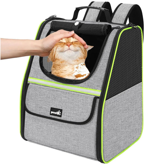 Pecute Trapezoid Shape Cat Carrier Backpack, Expandable Animal Carrier for Comfortable Travel, Well-Ventilated, Available in Black and Grey for Pet Lovers