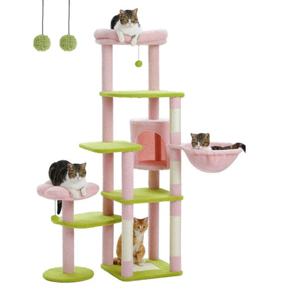 Cat Tree Tower with Scratching Sisal Posts,Hammock,Ladder and Feeding Bowl