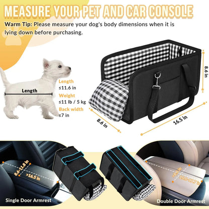 Must-Have Center Console Dog Car Seat for Small Pets up to 12 Lbs, Armrest Booster Seat with Built-In Leash, Cozy Travel Pet Bed for Dogs & Cats
