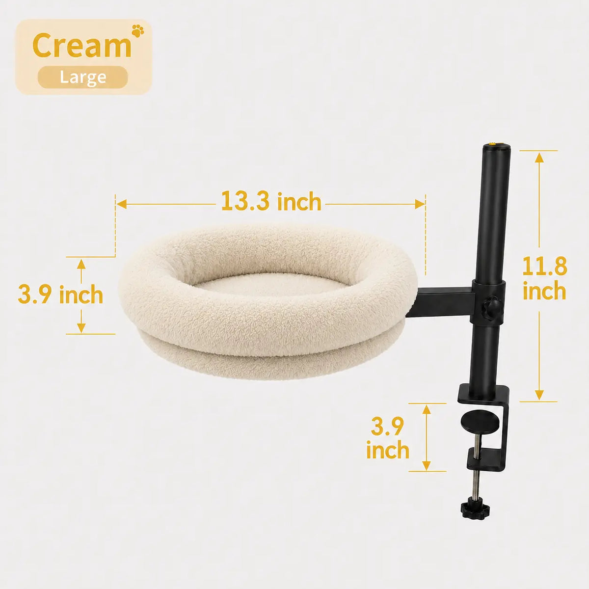 Desk Mounted Cat Bed, 60LBS Heavy Duty Floating Cat Perch with Adjustable Swivel Arm, Removable Machine Washable Plush Cat Nest, No-Drill Clip-On Cat Bed for Desk, Gaming & Home Office