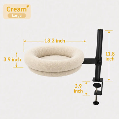 Desk Mounted Cat Bed, 60LBS Heavy Duty Floating Cat Perch with Adjustable Swivel Arm, Removable Machine Washable Plush Cat Nest, No-Drill Clip-On Cat Bed for Desk, Gaming & Home Office