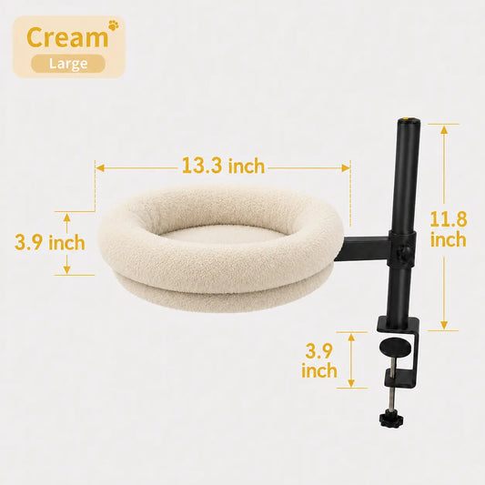 Desk Mounted Cat Bed, 60LBS Heavy Duty Floating Cat Perch with Adjustable Swivel Arm, Removable Machine Washable Plush Cat Nest, No-Drill Clip-On Cat Bed for Desk, Gaming & Home Office