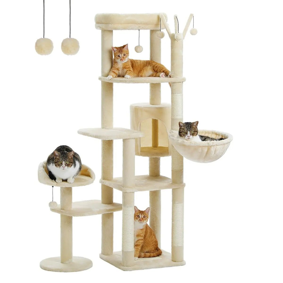 Cat Tree Tower with Scratching Sisal Posts,Hammock,Ladder and Feeding Bowl