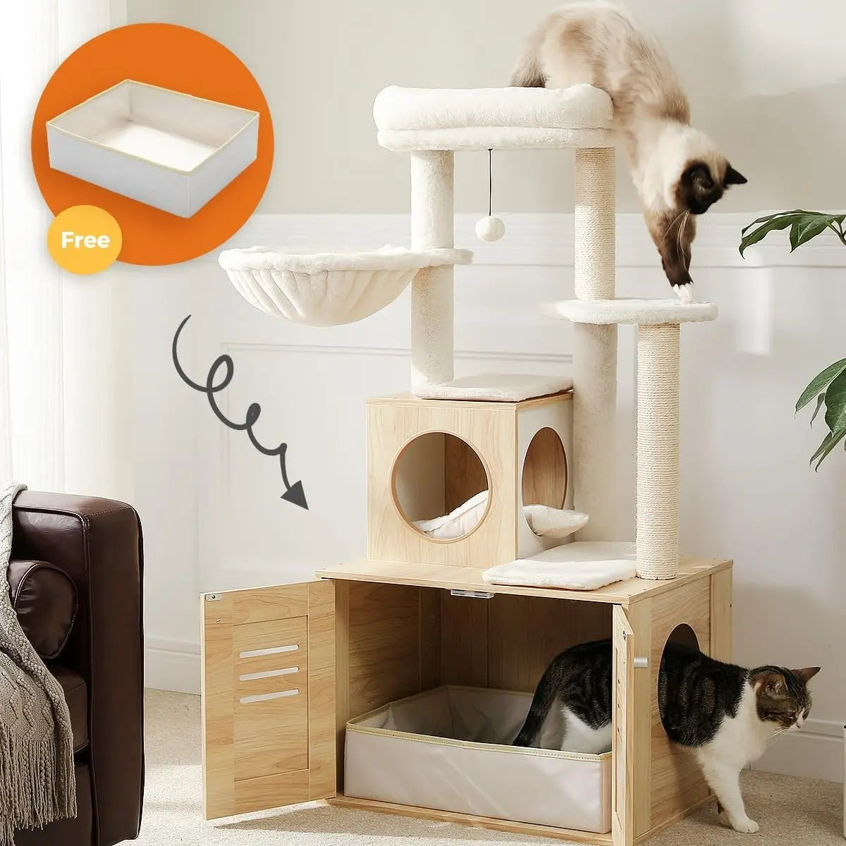 Cat Tree Tower with Scratching Sisal Posts,Hammock,Ladder and Feeding Bowl