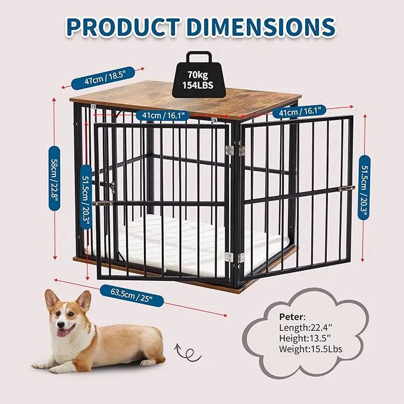 Made4Pets Single Unit Steel Frame Dog Crate Furniture - Heavy-Duty Steel Frame Kennel, Chew-Resistant Enclosure with Washable Cushion, Ventilation, Modern Small Dog Side End Table