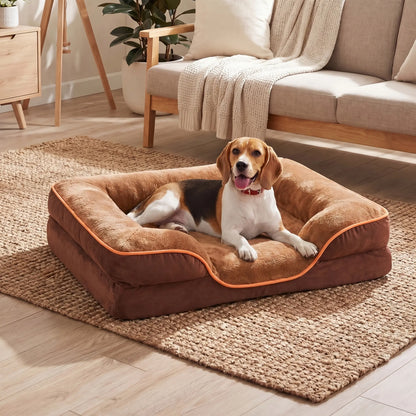 Sweetcrispy Modern Orthopedic Memory Foam Pet Bed for Large Dogs with 3-Sided Bolsters - 20"L x 24"W x 8"Th, Waterproof Detachable Cover, Non-Slip Base, Joint Relief, Consistent Support, Pressure Relief, Supportive Sofa, 24 to 48 Hour Recovery Time