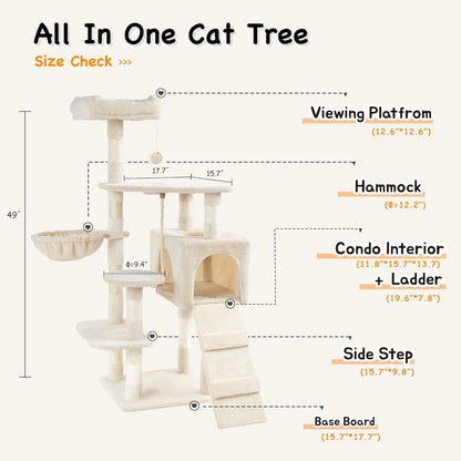 Cat Tree Tower with Scratching Sisal Posts,Hammock,Ladder and Feeding Bowl