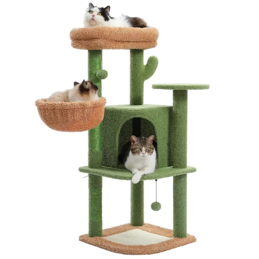 Cat Tree Tower with Scratching Sisal Posts,Hammock,Ladder and Feeding Bowl