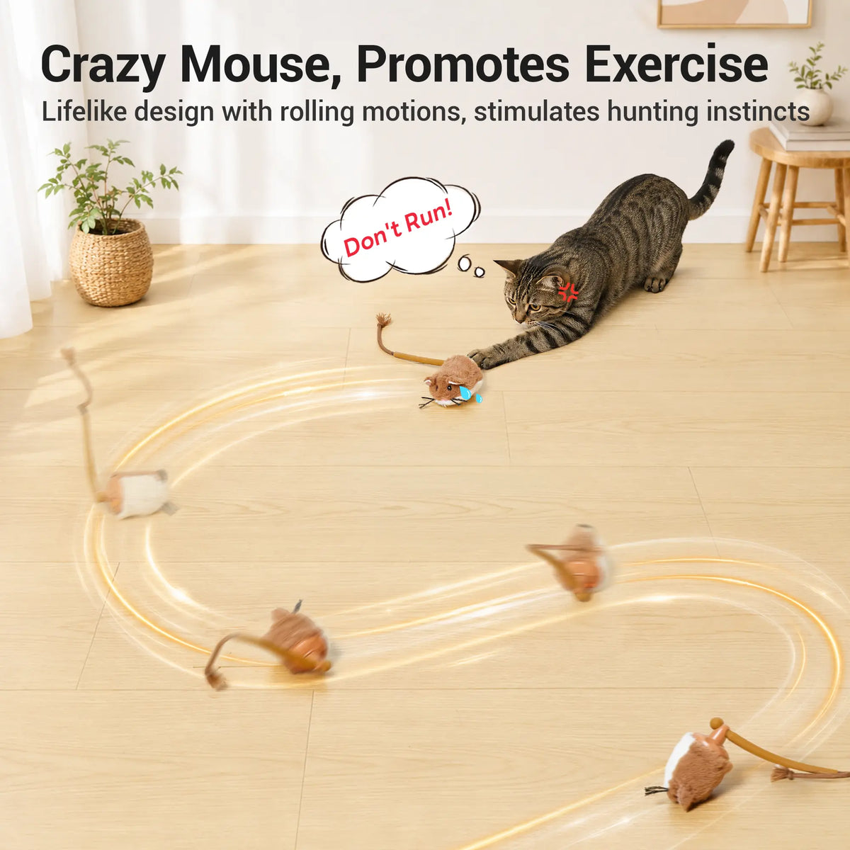 Potaroma Automatic Motion-Activated Plush Mouse Cat Toy - Rechargeable Interactive Device for Indoor Cats and Kittens