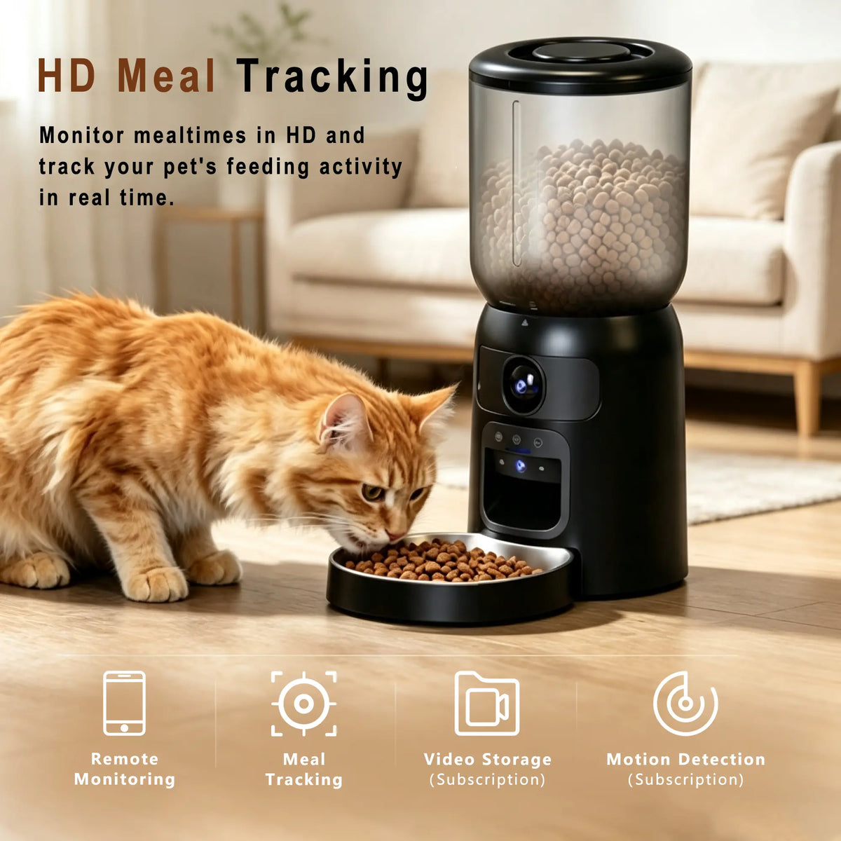 Taleboss Smart Automatic Cat Feeder with Camera, 5L Capacity, Laser Toy, 1080P HD, App Control, Night Vision, Dual Band Wifi, and Two-Way Audio