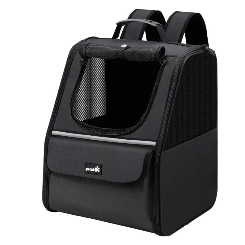 Pecute Trapezoid Shape Cat Carrier Backpack, Expandable Animal Carrier for Comfortable Travel, Well-Ventilated, Available in Black and Grey for Pet Lovers