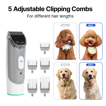 Neakasa P1 Pro Pet Grooming Kit with Vacuum, 99% Capture for Floor Tidiness, 5 Groomer Tools, 1L Washable Bin, 3 Adjustable Strong Suction Levels, 52Db Quiet Cut, Dog & Cat Nozzle, Hair Clippers, Cleaning Brush, Precise Cuts, Hair Removal, Reuse It