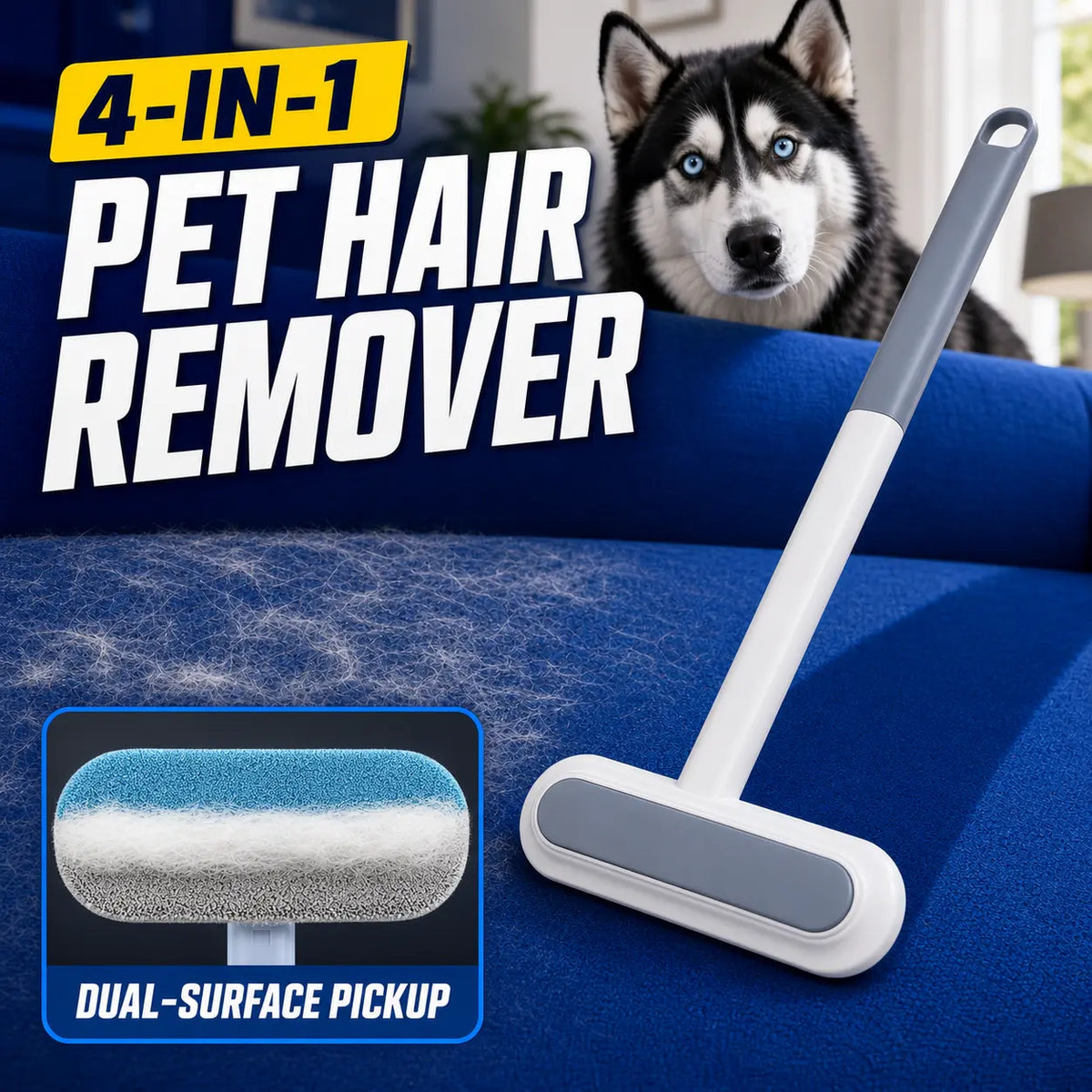 Upgraded 4-In-1 Pet Hair Remover with Adjustable Long Handle, Eco-Friendly Reusable Lint Brush with Comfortable Grip, Cost-Effective Washable Fur Removal Tool for Sofa, Car Seats