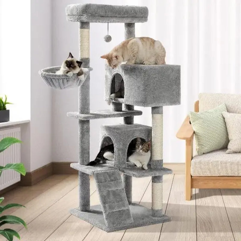 Cat Tree Tower with Scratching Sisal Posts,Hammock,Ladder and Feeding Bowl