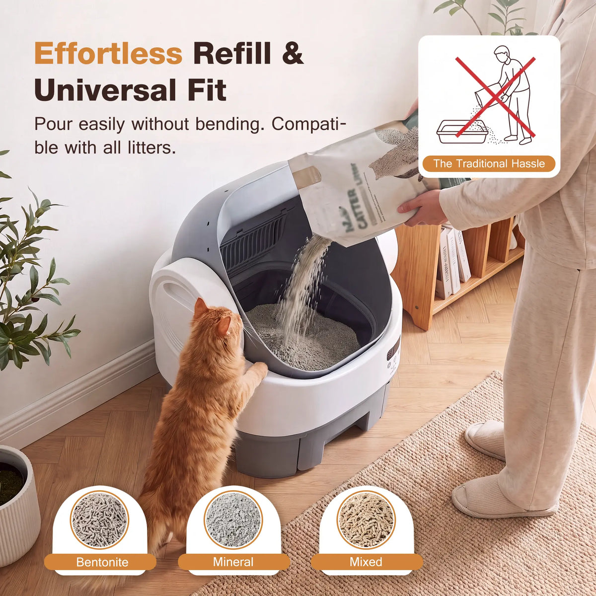 Alifuraha Automatic Self-Cleaning Portable Litter Box for Cats - Open-Top Design, Large Capacity for 3.5 to 22 lbs, App-Free Operation, 4-Layer Safety Features, Easy-Clean Drum, 15-Day Waste Storage, Scoop-Free Convenience, 3-Minute Deep Cleaning, Odor Control, Auto and Manual Modes