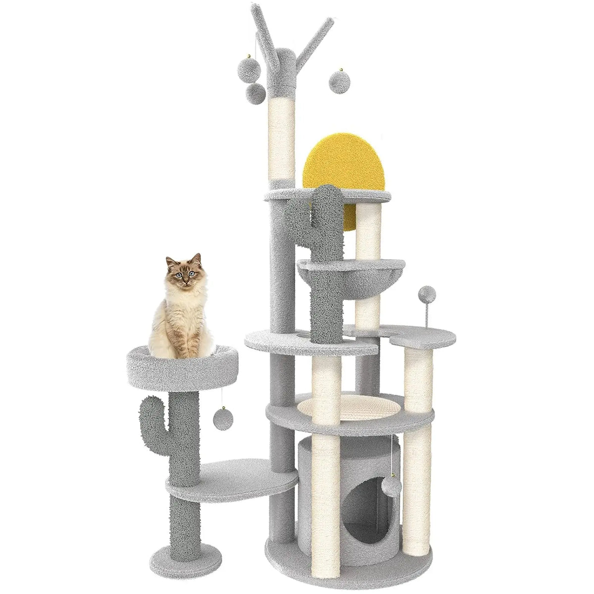 Cat Tree Tower with Scratching Sisal Posts,Hammock,Ladder and Feeding Bowl