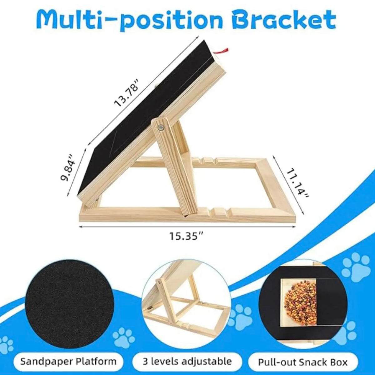 Dog Nail Filing Board with Integrated Treat Drawer - Durable Wooden Scratch Pad for All Breeds, Adjustable Design