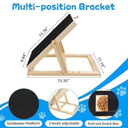 Dog Nail Filing Board with Integrated Treat Drawer - Durable Wooden Scratch Pad for All Breeds, Adjustable Design