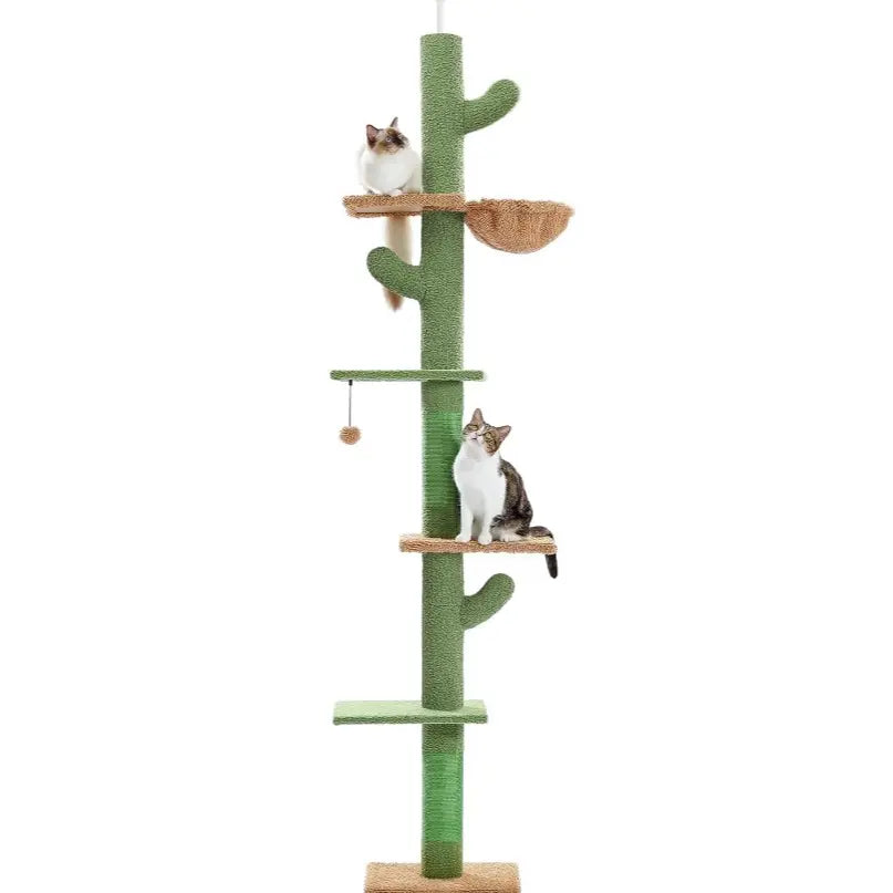 Cat Tree Tower with Scratching Sisal Posts,Hammock,Ladder and Feeding Bowl
