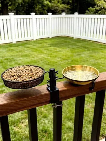 Metal Wildbird Feeder with Mesh & Detachable Birdbath Bowl/Dish, Easy Railing-Mount, 8In Diameter Platform Tray, Adjustable Clamp, 2.5In Max Fit for Deck/Porch Outdoor Bird Feeding Supplies