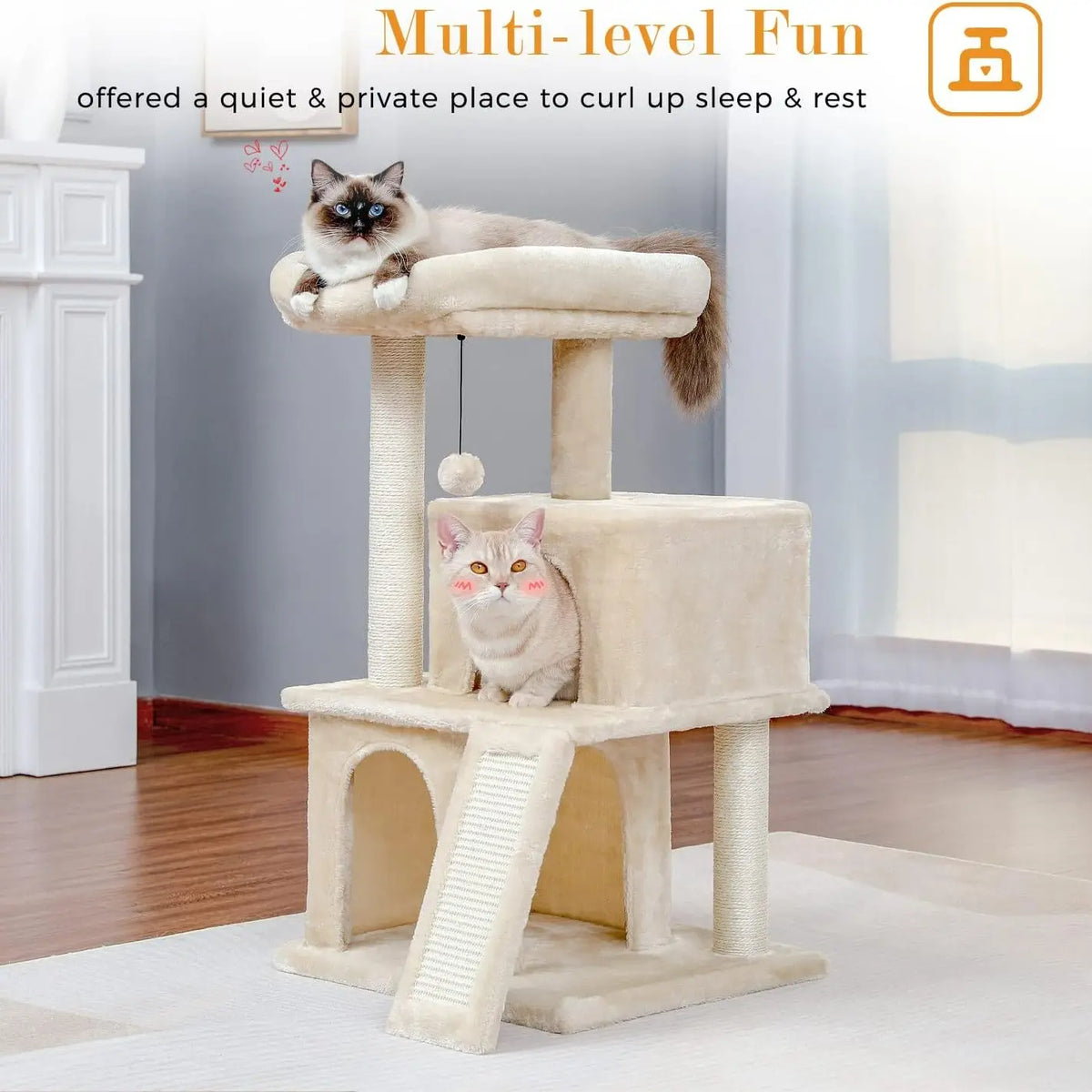 Cat Tree Tower with Scratching Sisal Posts,Hammock,Ladder and Feeding Bowl