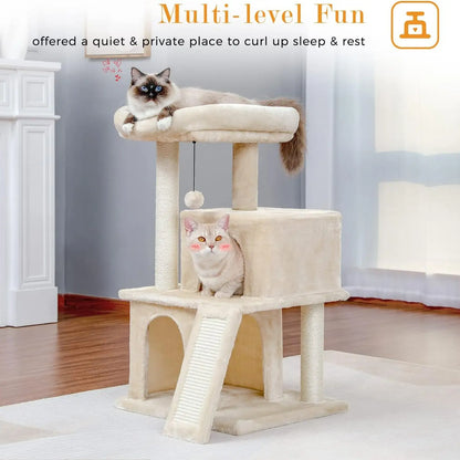 Cat Tree Tower with Scratching Sisal Posts,Hammock,Ladder and Feeding Bowl