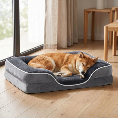 Sweetcrispy Modern Orthopedic Memory Foam Pet Bed for Large Dogs with 3-Sided Bolsters - 20"L x 24"W x 8"Th, Waterproof Detachable Cover, Non-Slip Base, Joint Relief, Consistent Support, Pressure Relief, Supportive Sofa, 24 to 48 Hour Recovery Time
