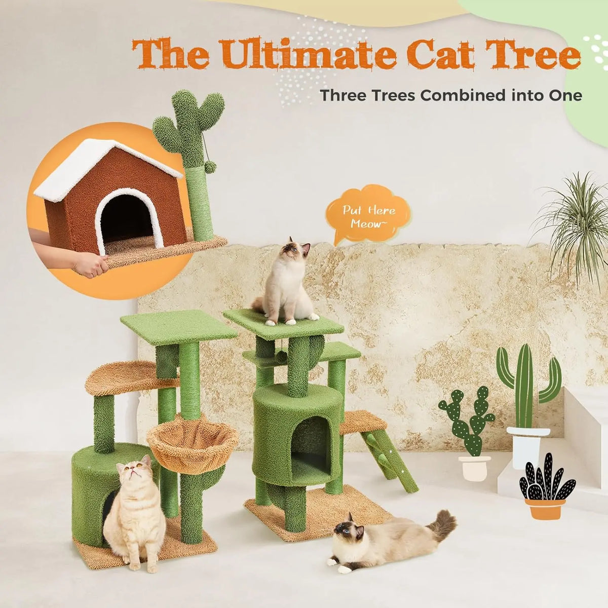 Cat Tree Tower with Scratching Sisal Posts,Hammock,Ladder and Feeding Bowl