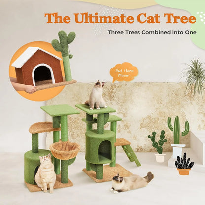 Cat Tree Tower with Scratching Sisal Posts,Hammock,Ladder and Feeding Bowl