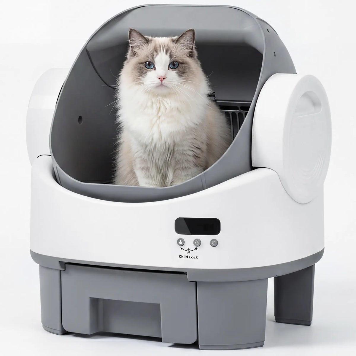 Alifuraha Automatic Self-Cleaning Portable Litter Box for Cats - Open-Top Design, Large Capacity for 3.5 to 22 lbs, App-Free Operation, 4-Layer Safety Features, Easy-Clean Drum, 15-Day Waste Storage, Scoop-Free Convenience, 3-Minute Deep Cleaning, Odor Control, Auto and Manual Modes