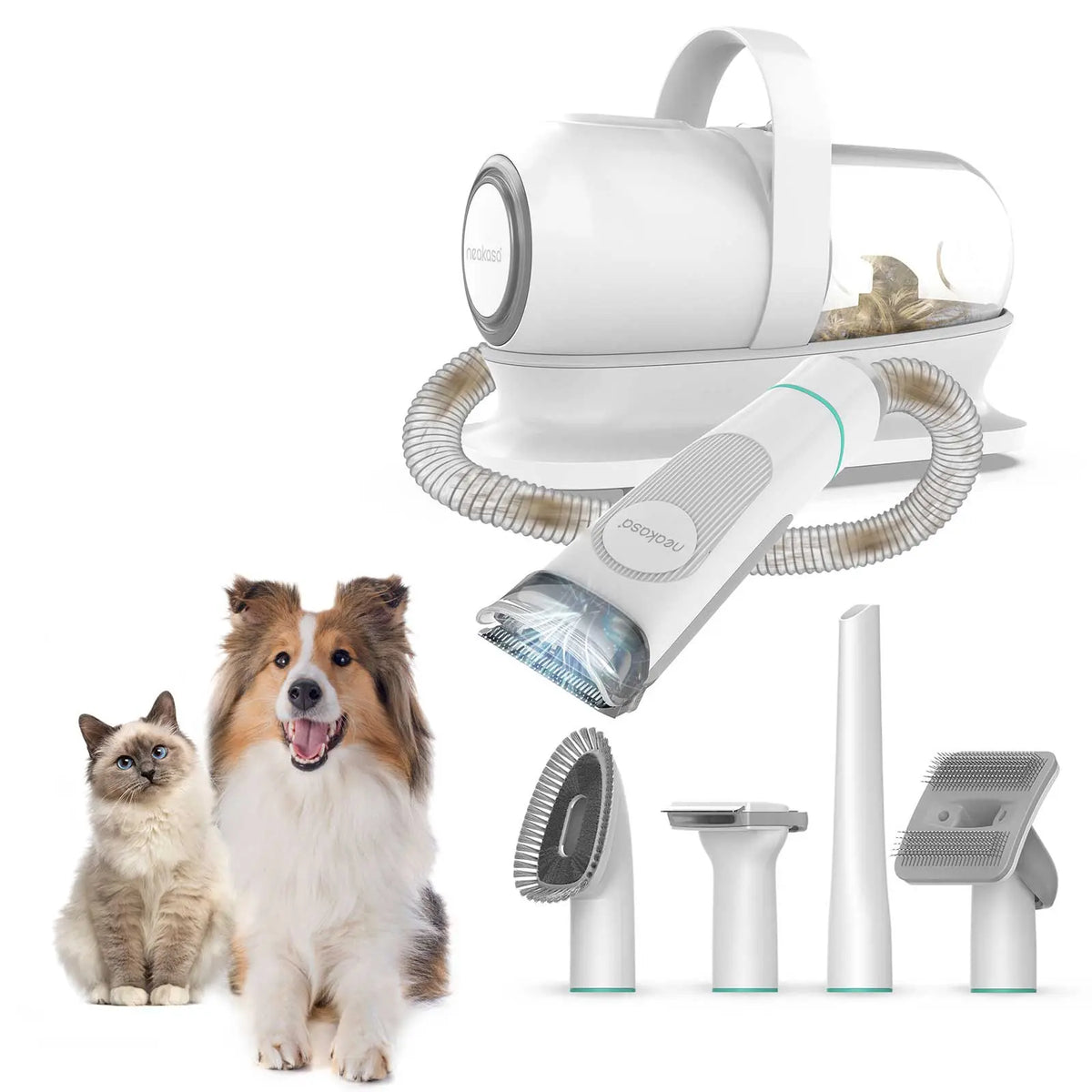 Neakasa P1 Pro Pet Grooming Kit with Vacuum, 99% Capture for Floor Tidiness, 5 Groomer Tools, 1L Washable Bin, 3 Adjustable Strong Suction Levels, 52Db Quiet Cut, Dog & Cat Nozzle, Hair Clippers, Cleaning Brush, Precise Cuts, Hair Removal, Reuse It