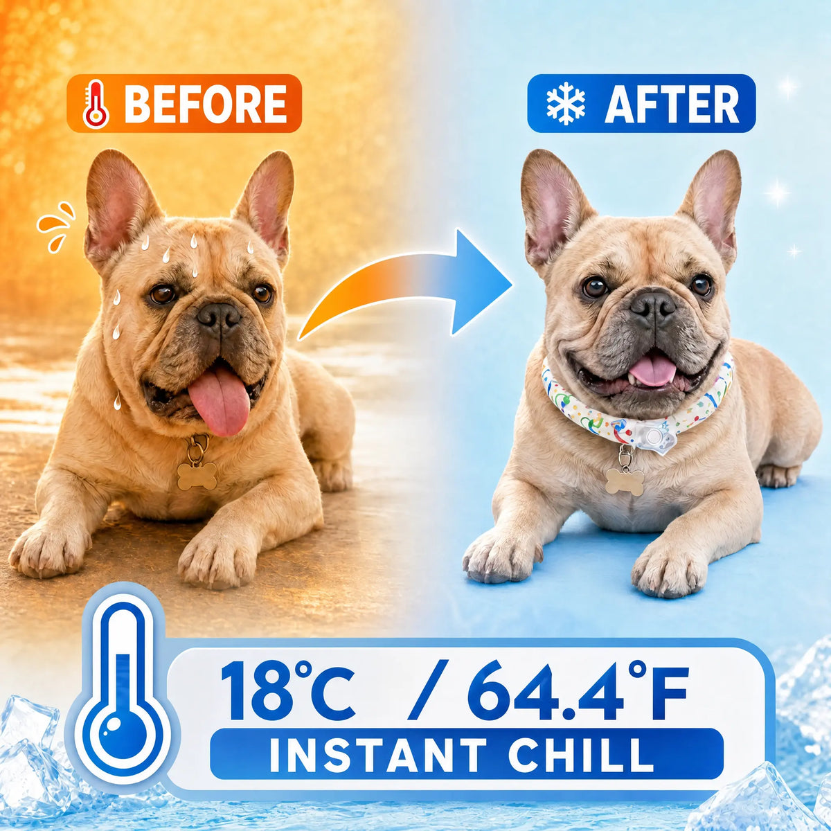Eco-Friendly Reusable Pet Cooling Collar with Advanced Phase Change Material and 64°F Ice Ring - Sweat-Free Neck Wrap for Instant Chill and Panting Reduction for Dogs of All Sizes, Ideal for Summer Beach Outings