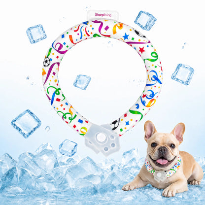 Eco-Friendly Reusable Pet Cooling Collar with Advanced Phase Change Material and 64°F Ice Ring - Sweat-Free Neck Wrap for Instant Chill and Panting Reduction for Dogs of All Sizes, Ideal for Summer Beach Outings