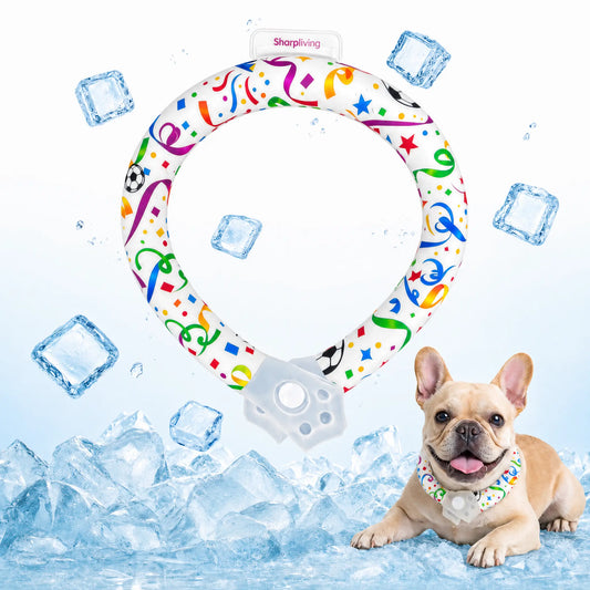 Eco-Friendly Reusable Pet Cooling Collar with Advanced Phase Change Material and 64°F Ice Ring - Sweat-Free Neck Wrap for Instant Chill and Panting Reduction for Dogs of All Sizes, Ideal for Summer Beach Outings