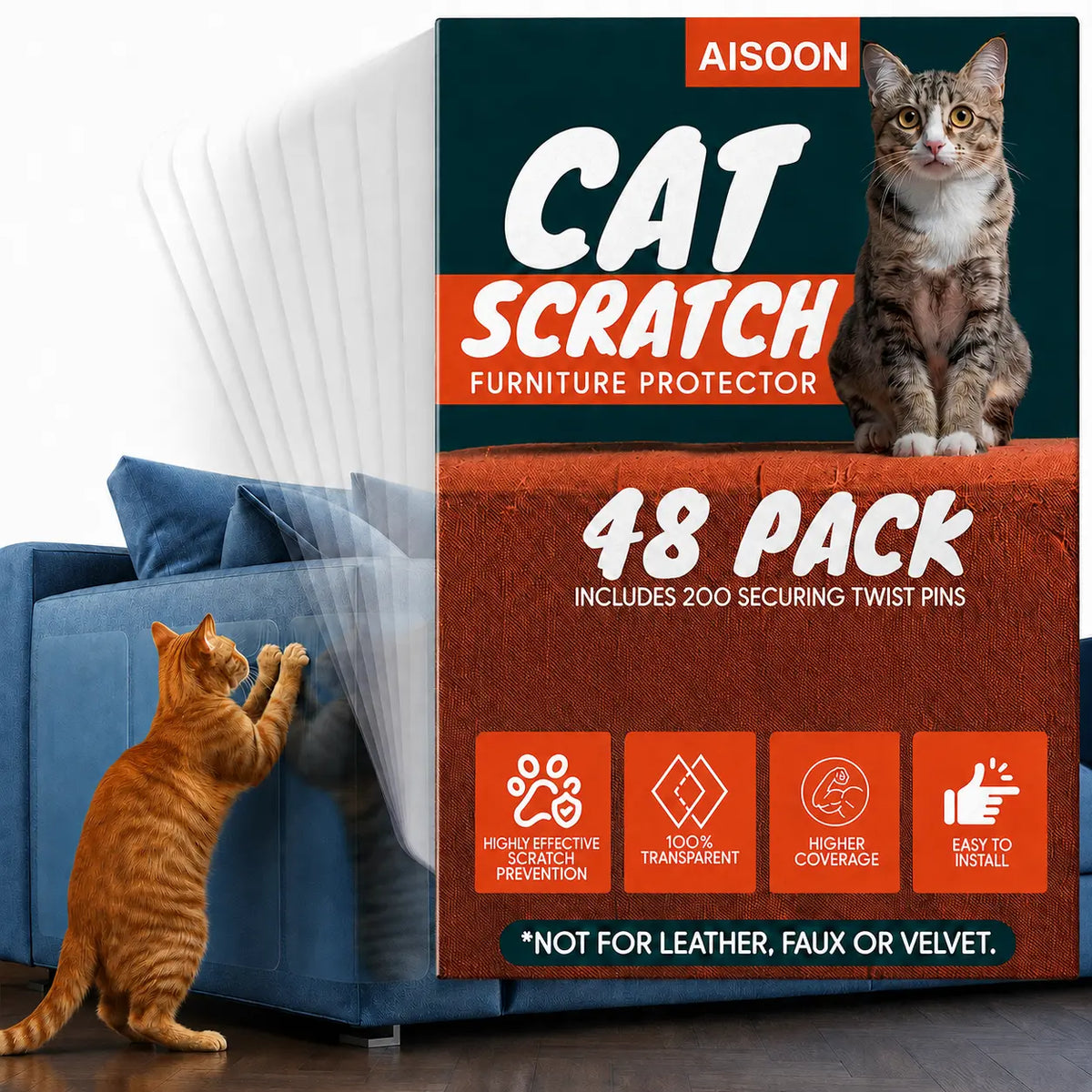 AISOON 60 Pcs 15Mm Transparent Single-Side Self-Adhesive Cat Scratch Tape, Furniture Protection Scratch Shield, Residue-Free Couch Deterrent