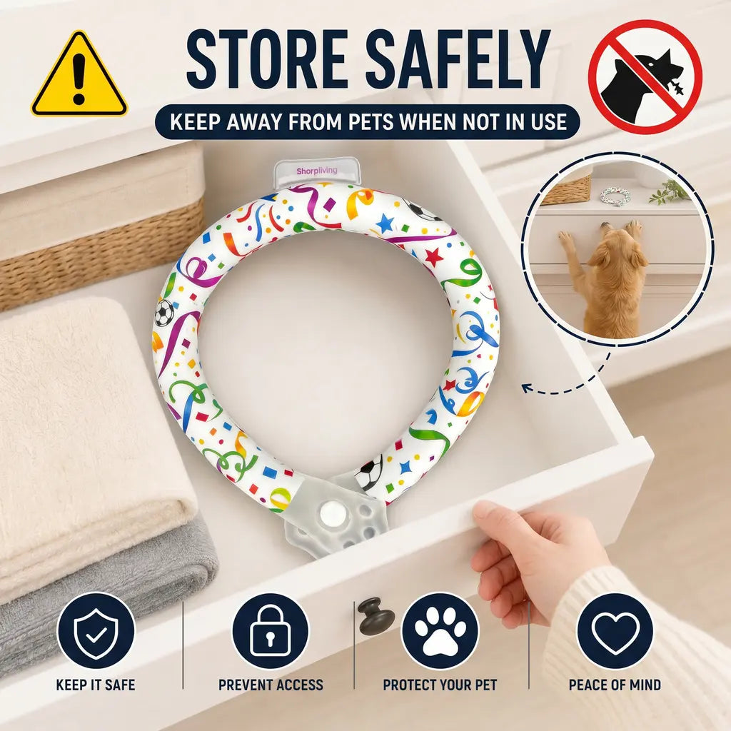 Eco-Friendly Reusable Pet Cooling Collar with Advanced Phase Change Material and 64°F Ice Ring - Sweat-Free Neck Wrap for Instant Chill and Panting Reduction for Dogs of All Sizes, Ideal for Summer Beach Outings